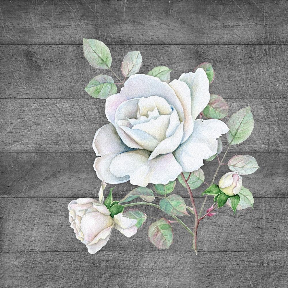 Watercolor Vintage Delicate Rose Fabric Panel