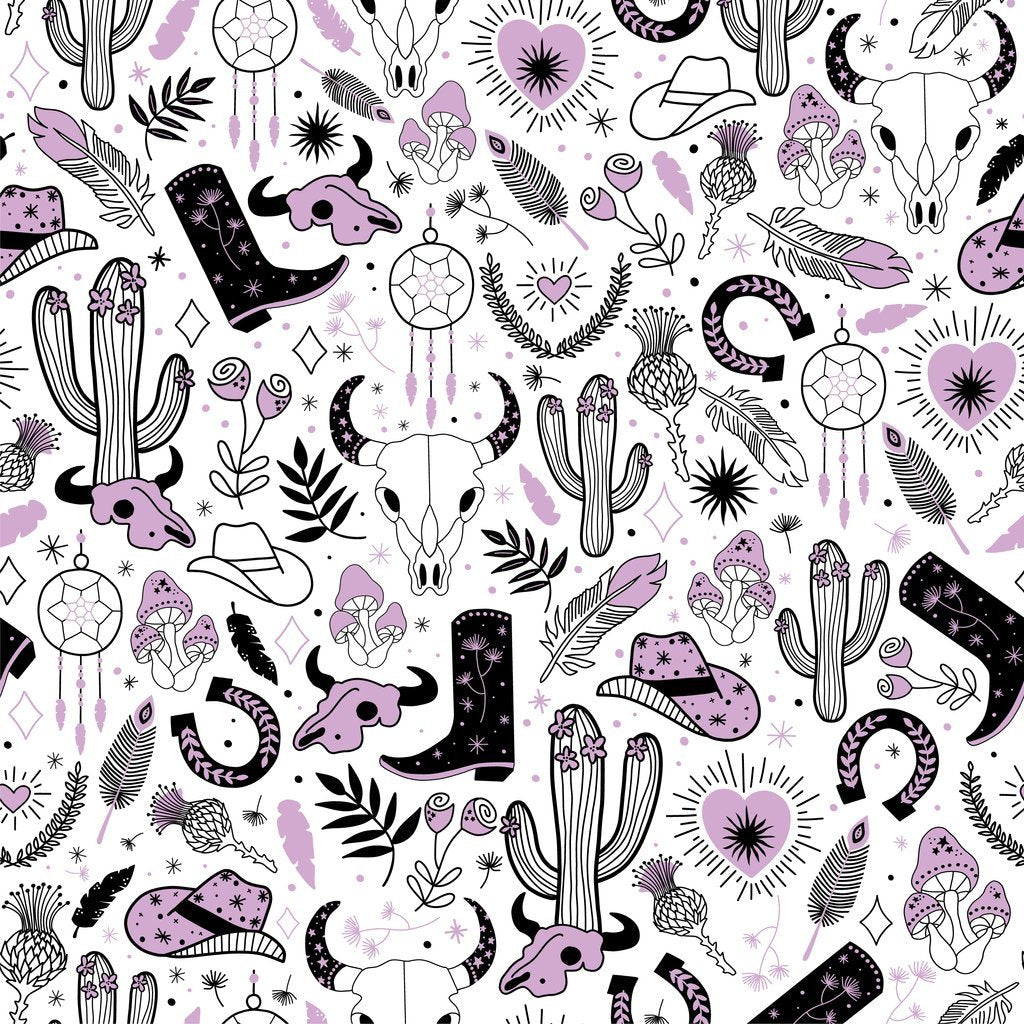 Western Cowgirl Icons Fabric - Purple
