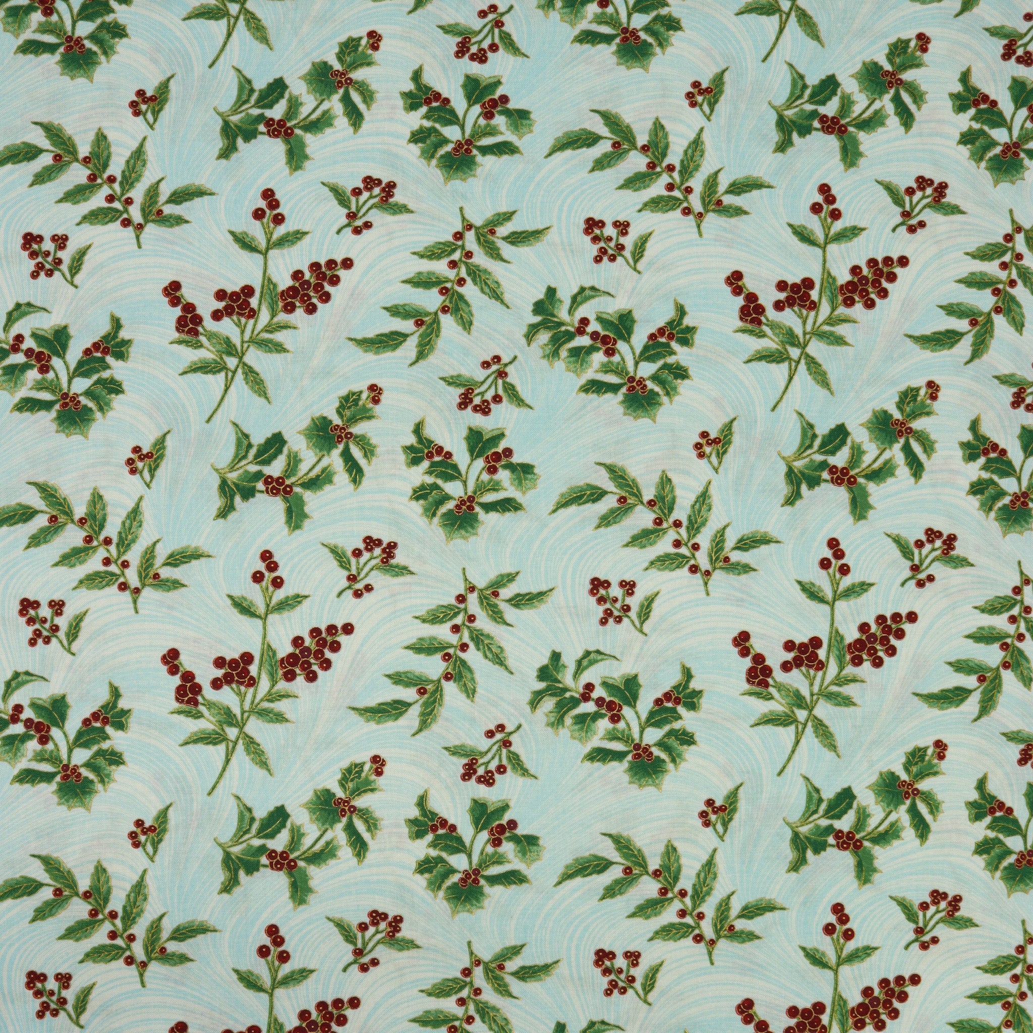 A Winter's Day Fabric Collection - Holly & Waves Aqua