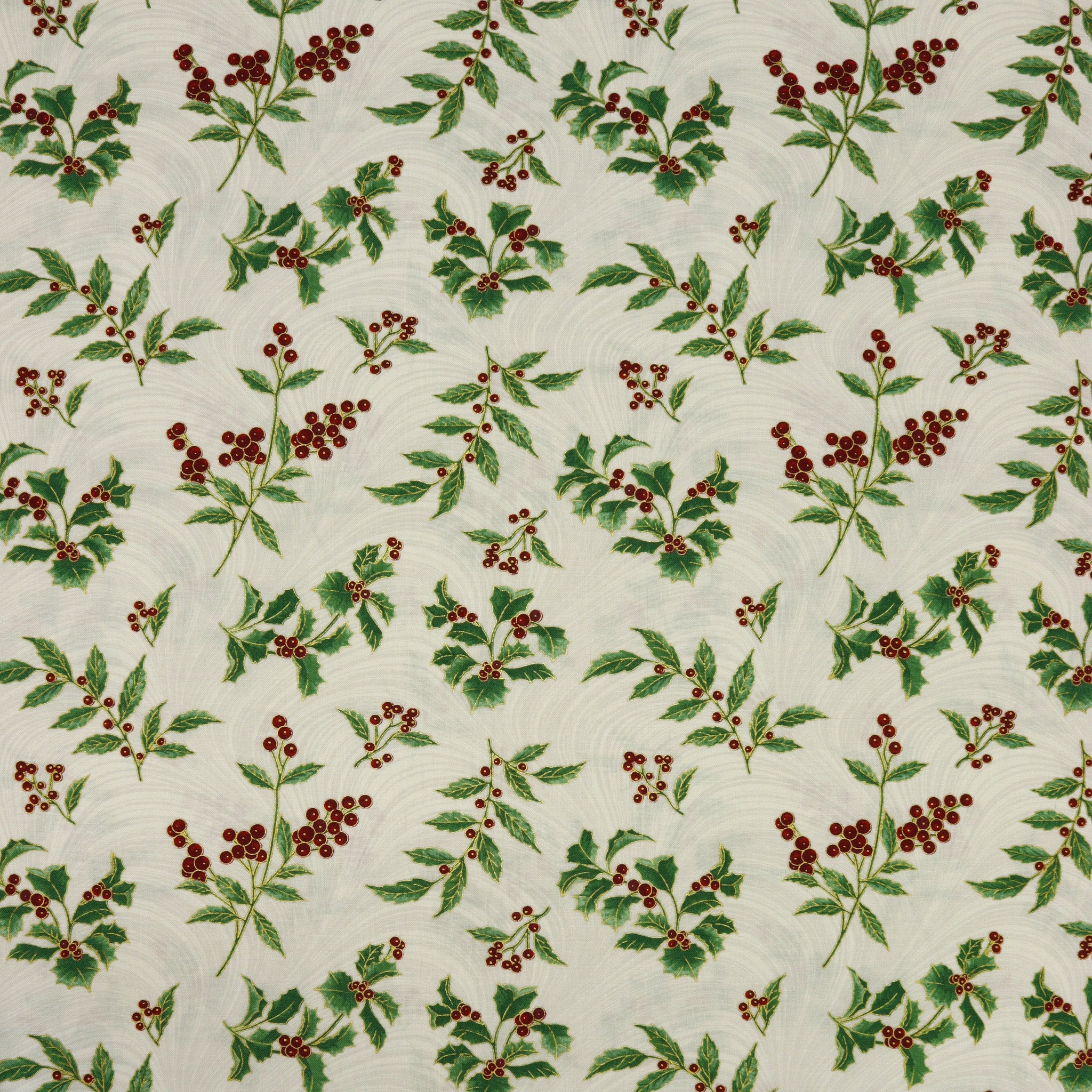 A Winter's Day Fabric Collection - Holly & Waves White