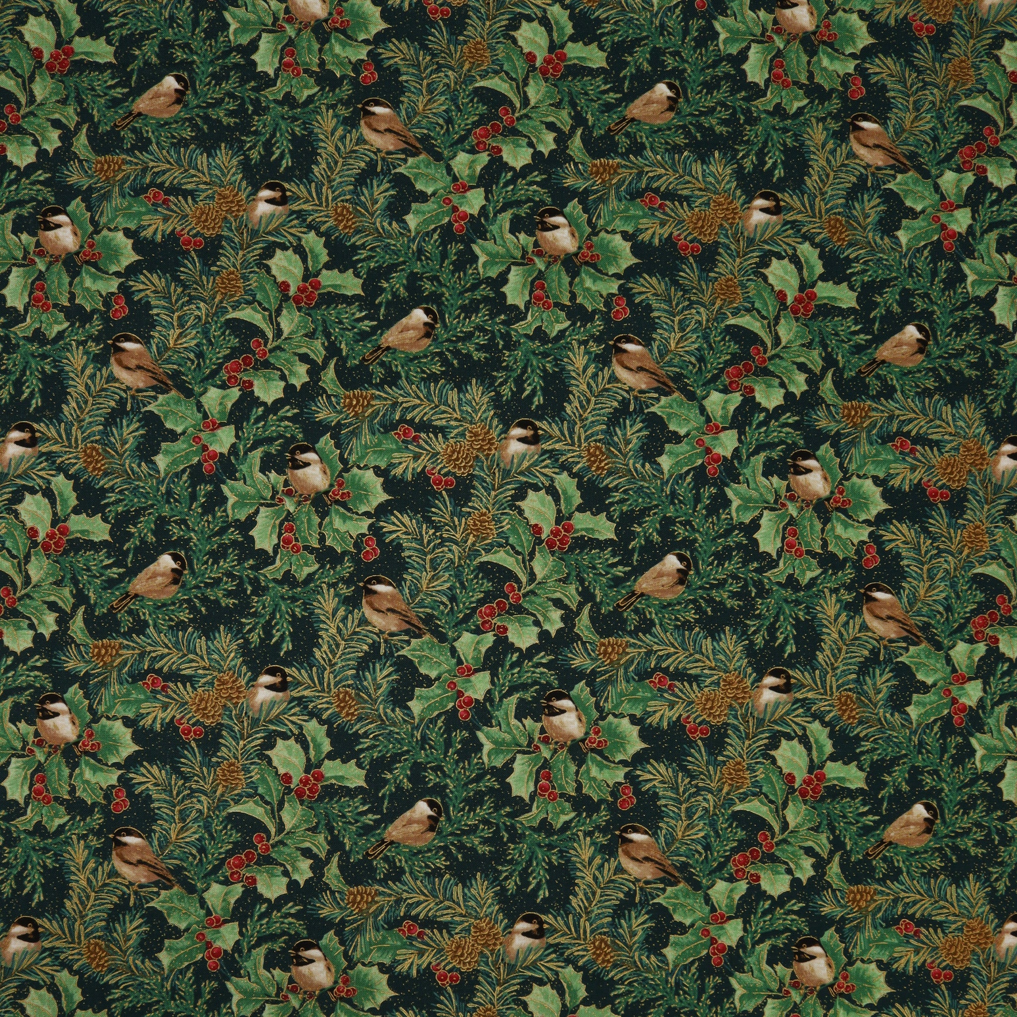 A Winter's Day Fabric Collection - Winter Chickadees Dark Teal