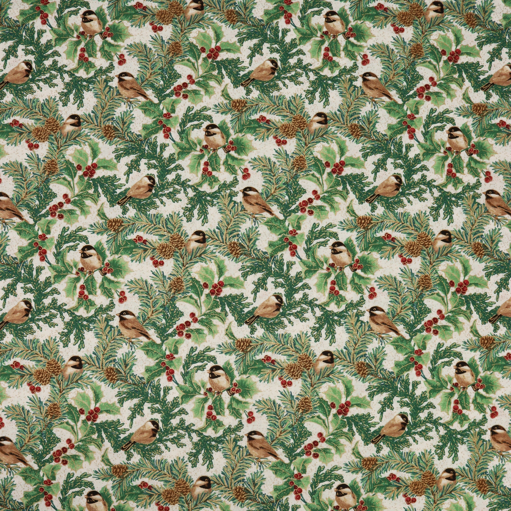 A Winter's Day Fabric Collection - Winter Chickadees White