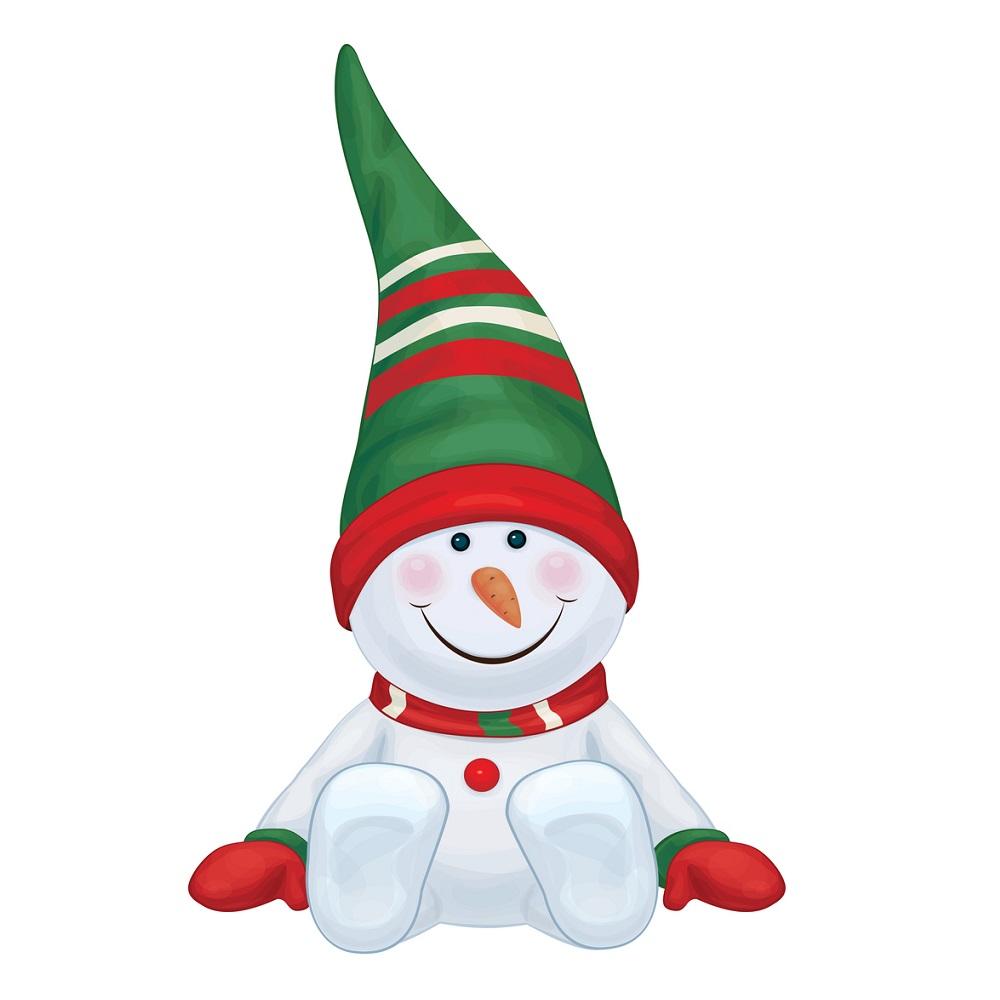 Cartoon Snowman In Tall Winter Hat Fabric Panel