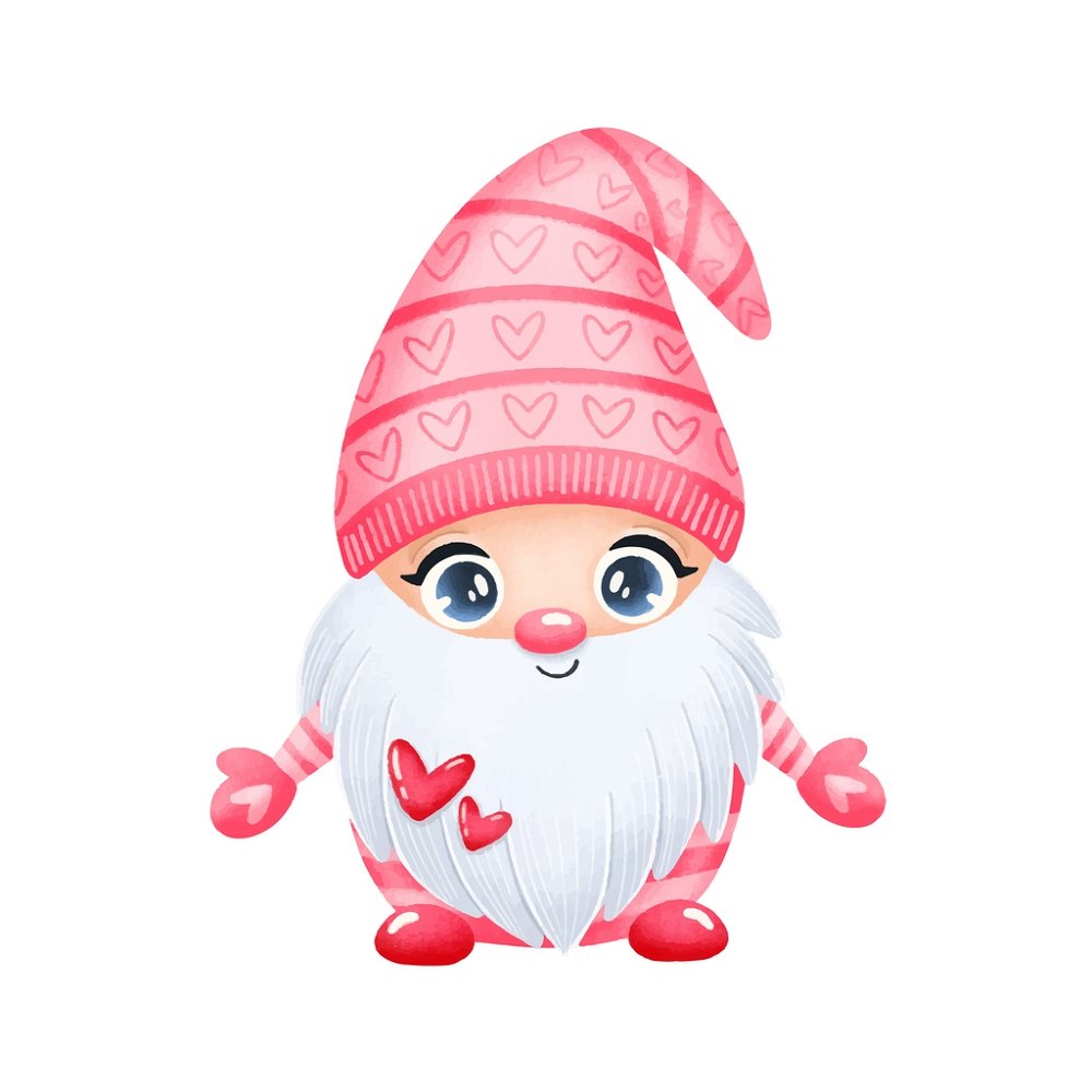 Cartoon Valentine Gnome Fabric Panel - White