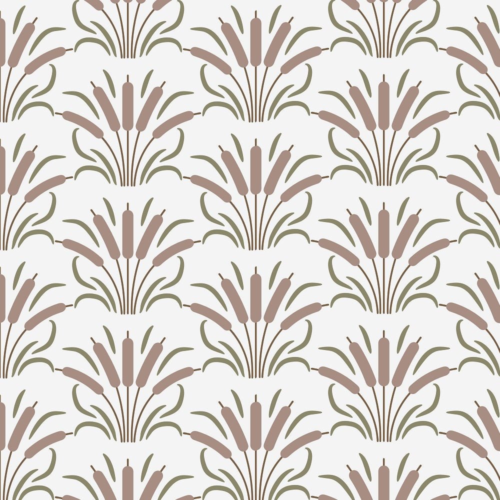 Cattail Cartoon Fabric - White