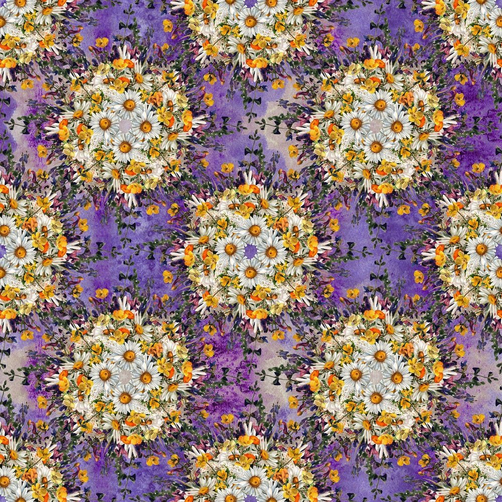 Chamomile Flowers Bouquets Fabric - Purple