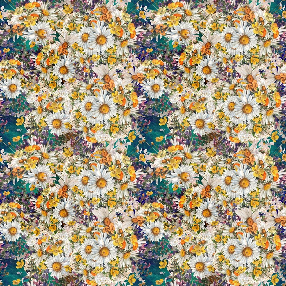 Chamomile & Wild Flowers Fabric - Green/Blue