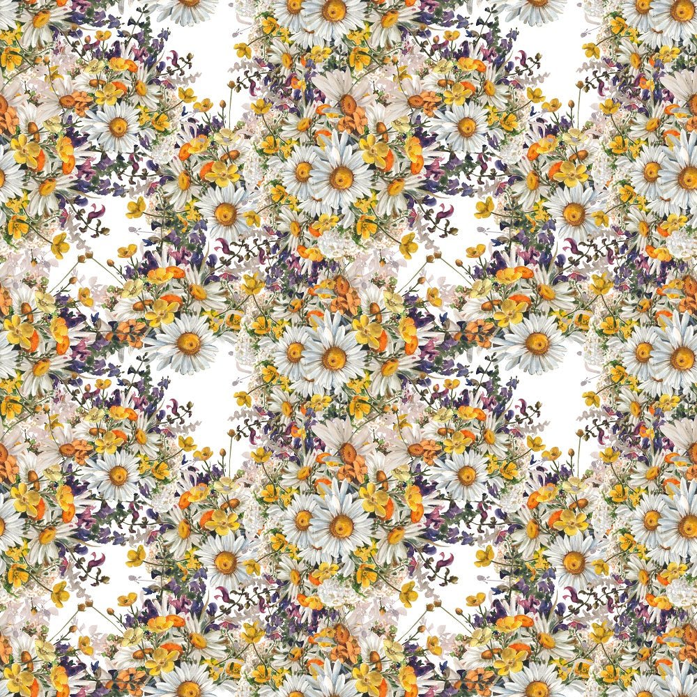 Chamomile & Wild Flowers Fabric - White