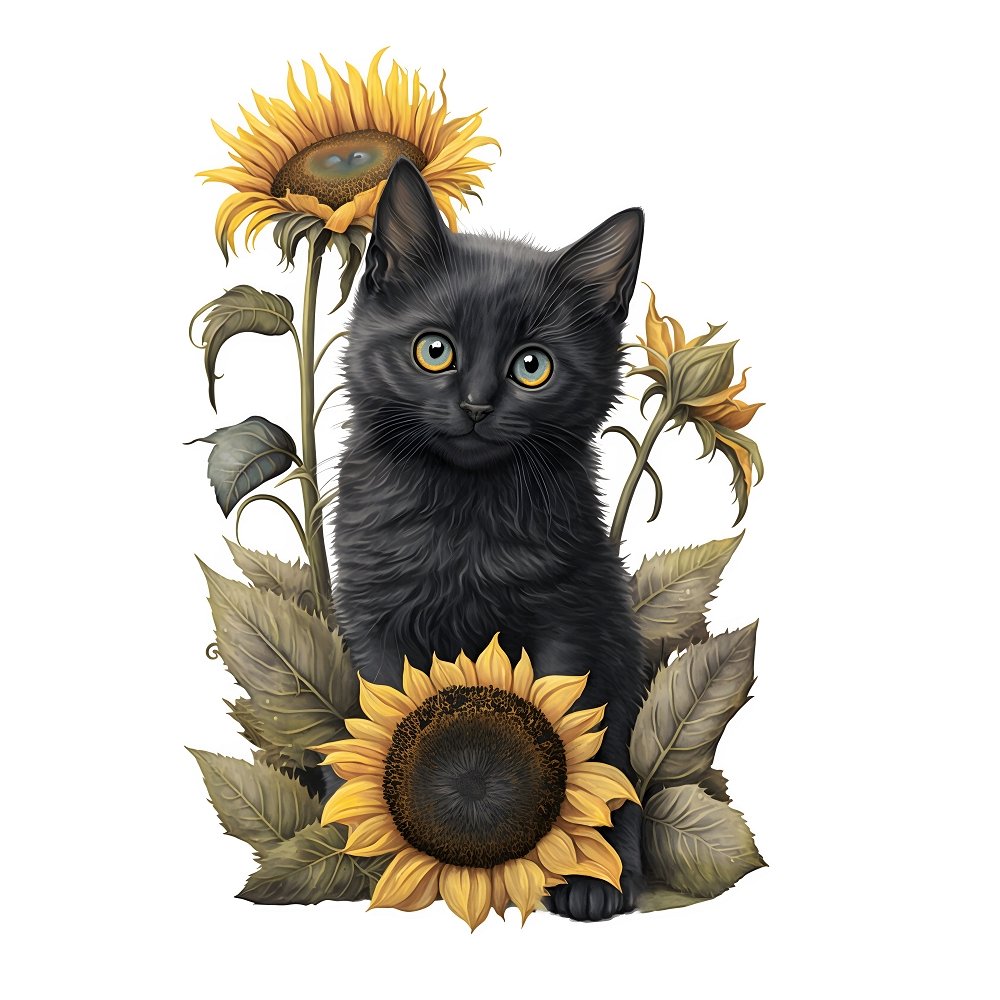 Sunflowers & Kittens Bombay #2 Fabric Panel