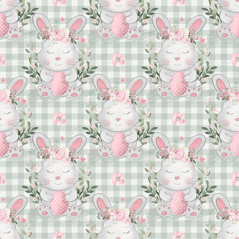 Sweet Easter Bunny on Plaid Fabric - Green