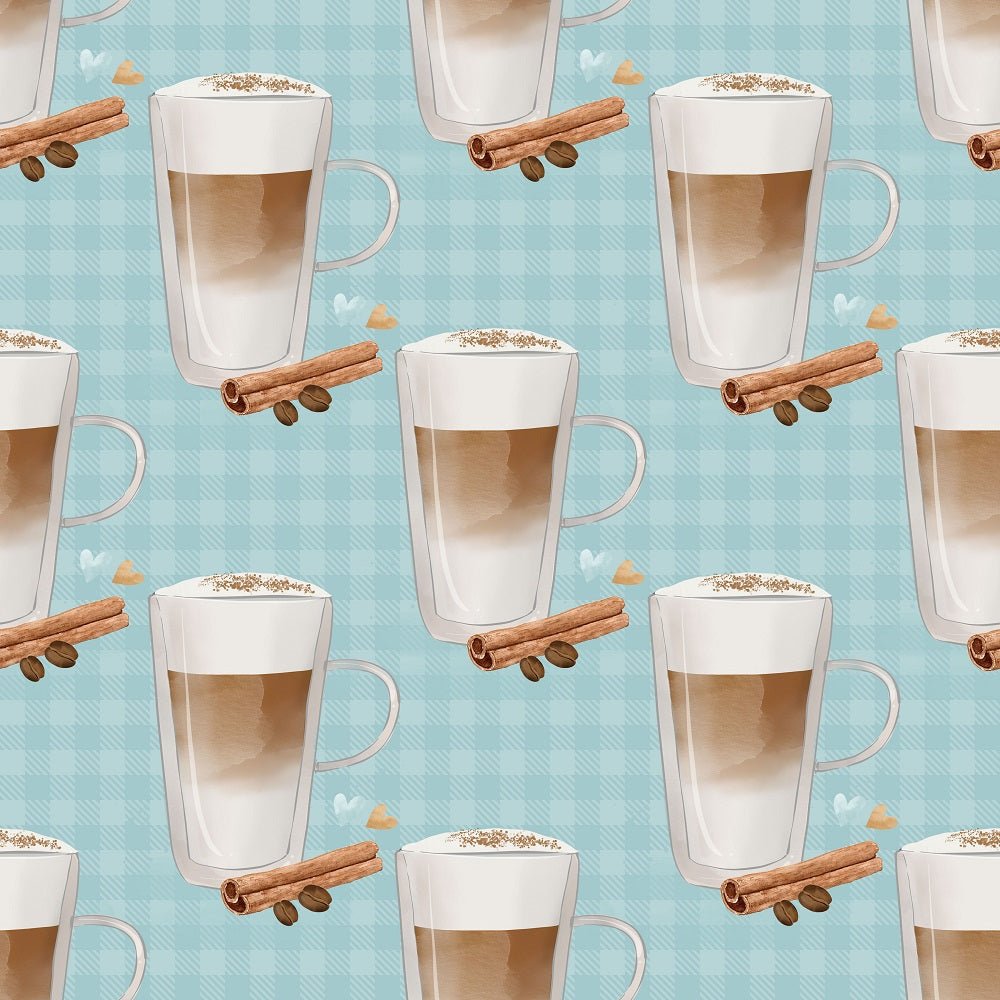 Tall Coffee Cups on Plaid Fabric - Blue