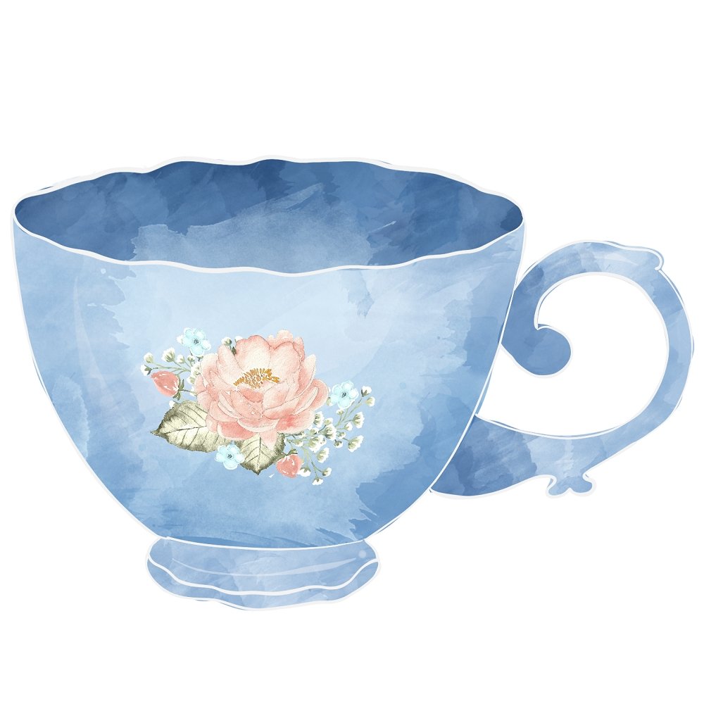 Tea Time Blue Floral Cup Fabric Panel