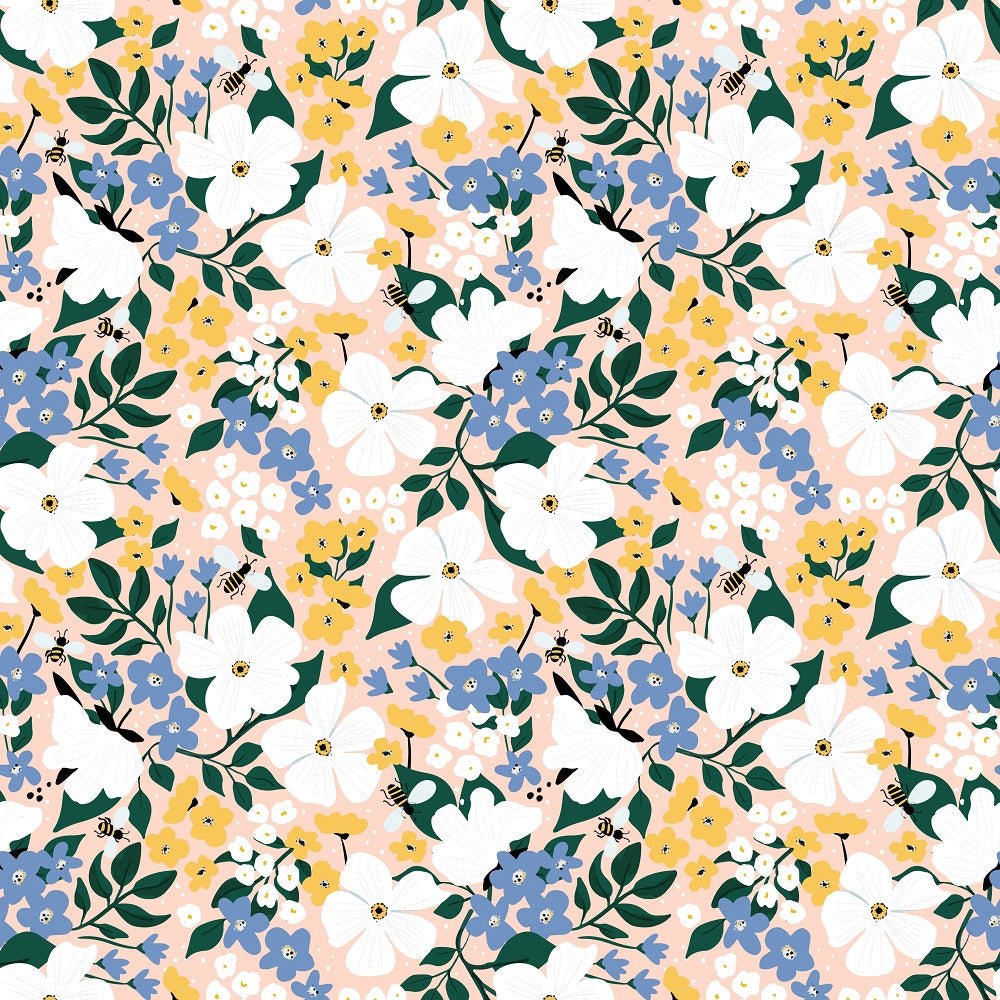 The Bees Knees Floral Fabric - Pink