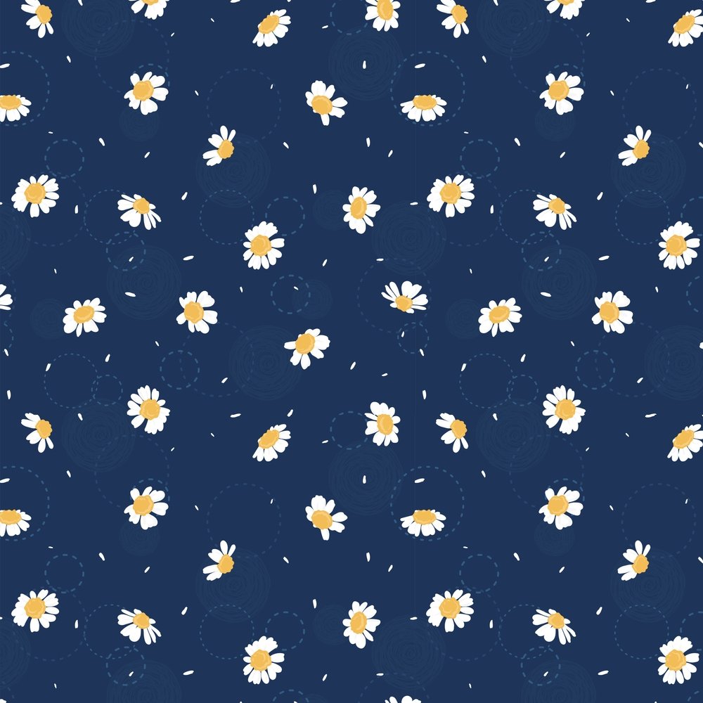 Tossed Chamomile Fabric - Navy