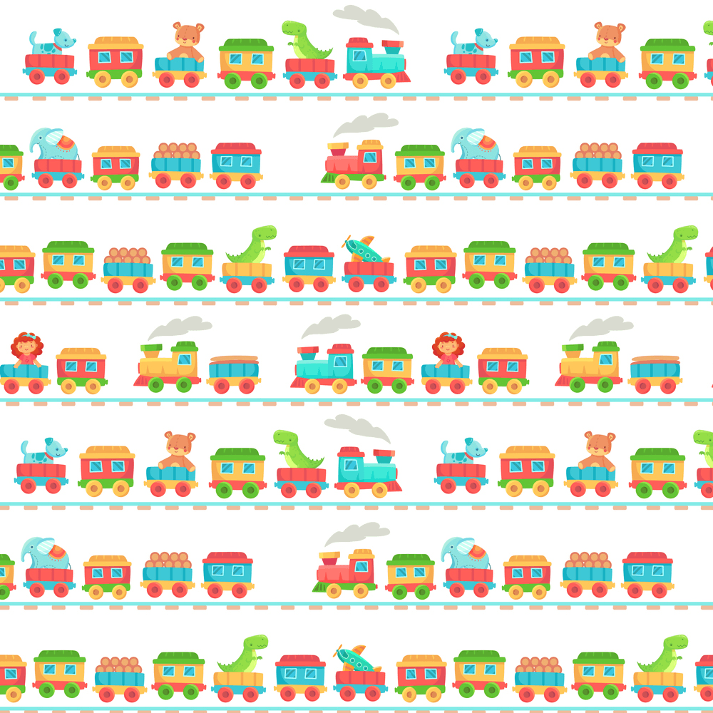 Toy Train Ride Fabric - White