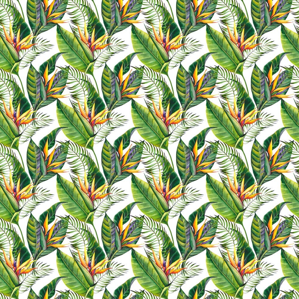 Tropical Strelitzia Flowers and Leaves Fabric