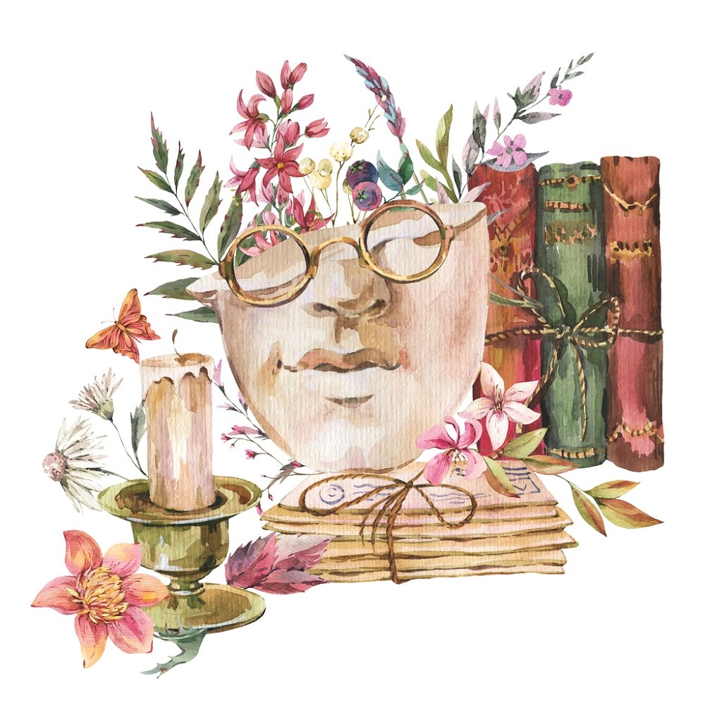 Vintage Books & Faded Sculpture Fabric Panel