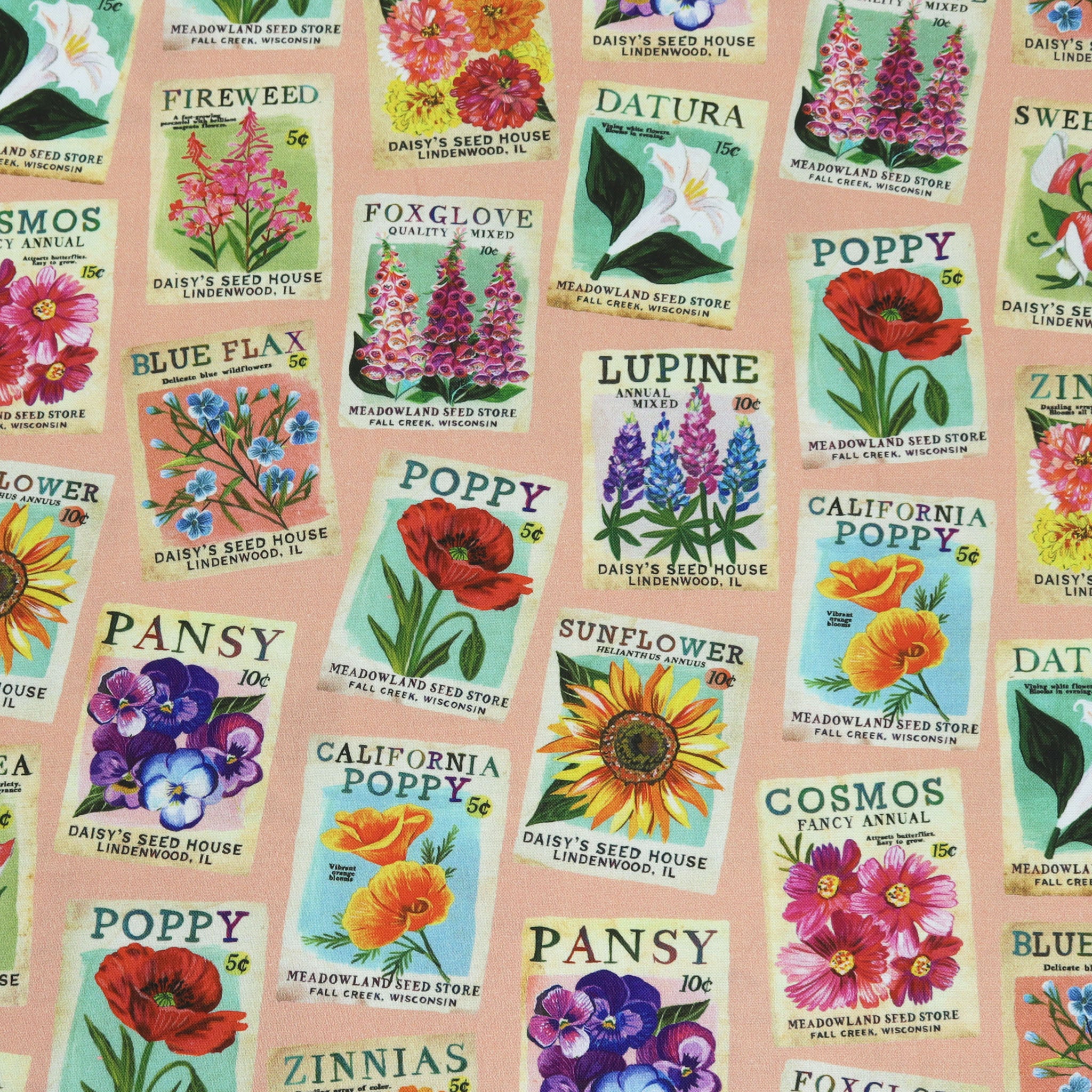 A Wildflower Heart Fabric Collection - Heritage Seedpacks Light Peach Jam