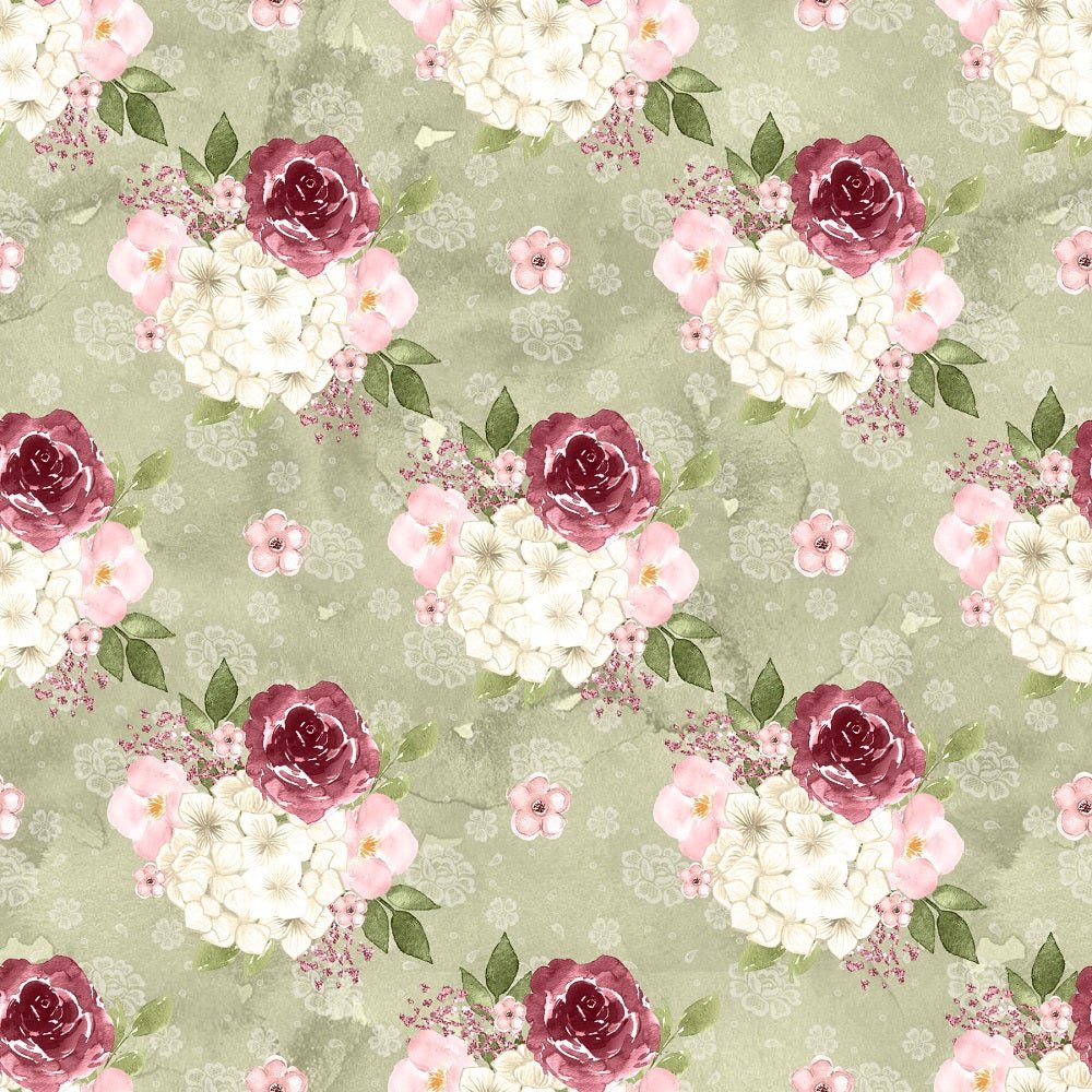 Canyon Rose Floral Fabric - Green