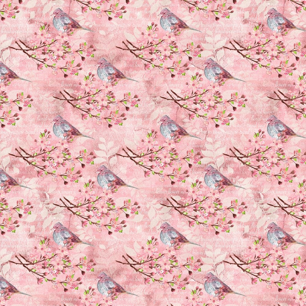Cardinal Perched on Cherry Blossoms Branches Fabric - Pink