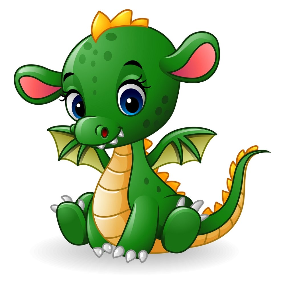 Cartoon Baby Dragon Fabric Panel - Green
