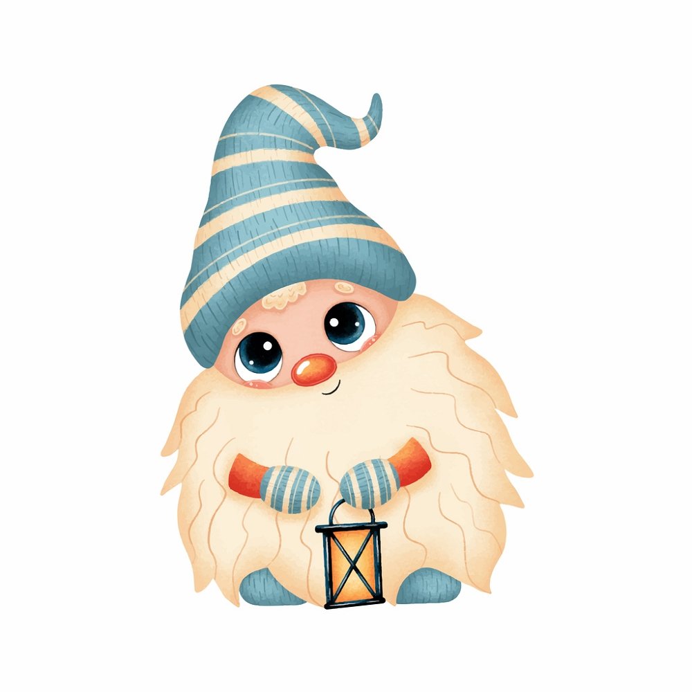 Cartoon Christmas Gnome & Lantern Fabric Panel - Multi