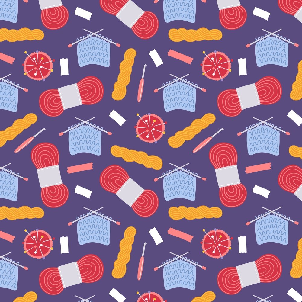 Cartoon Crocheting Utensils Fabric - Violet