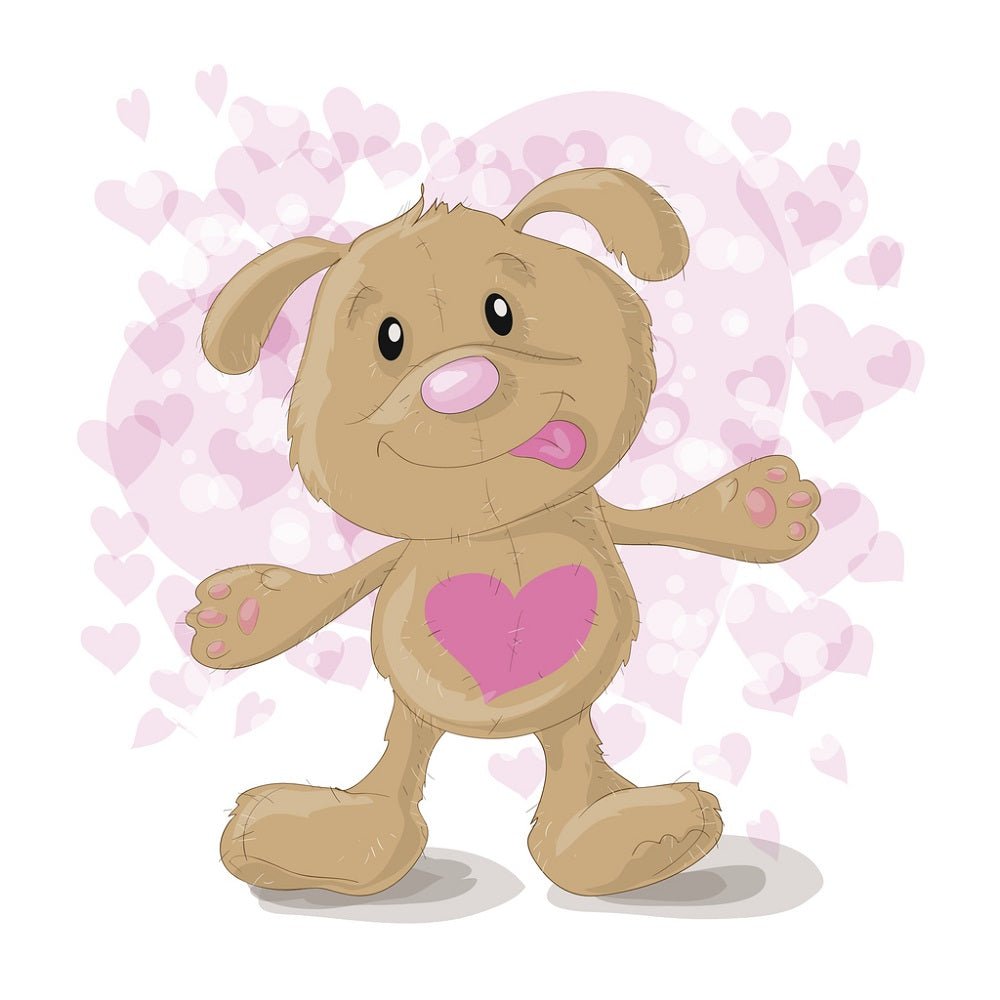 Cartoon Dog With Hearts Fabric Panel