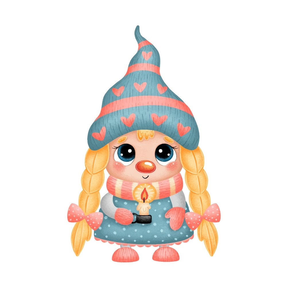 Cartoon Gnome With Candle Fabric Panel - White