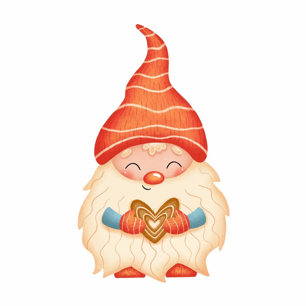 Cartoon Gnome With Cookie Fabric Panel - White