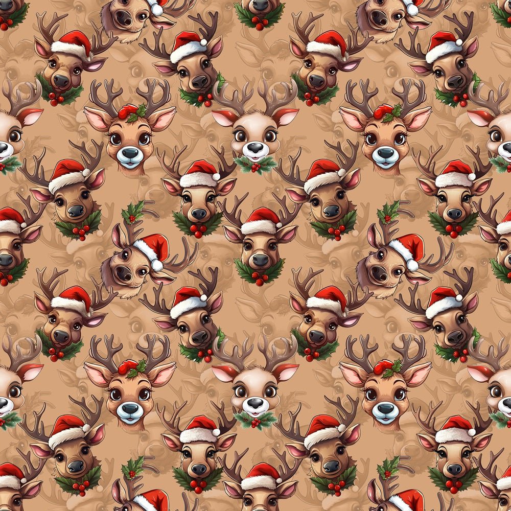 Cartoon Reindeer Faces Fabric