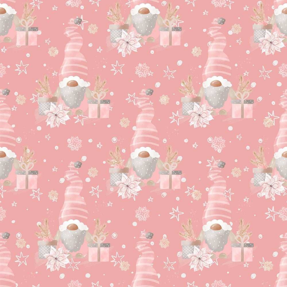 Sweet Christmas Gnomes with Presents Fabric - Dark Pink