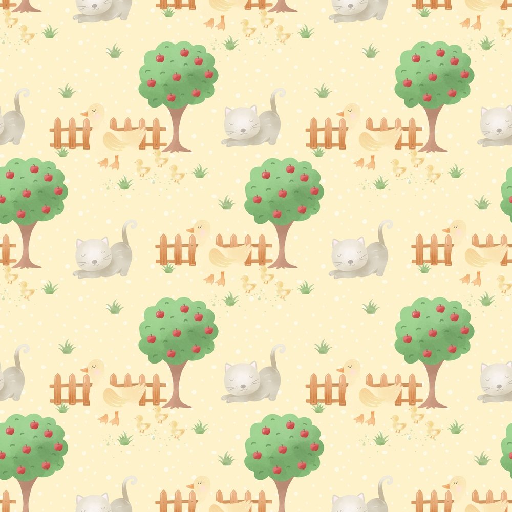 The Cutest Little Farm Apple Trees Fabric - Tan