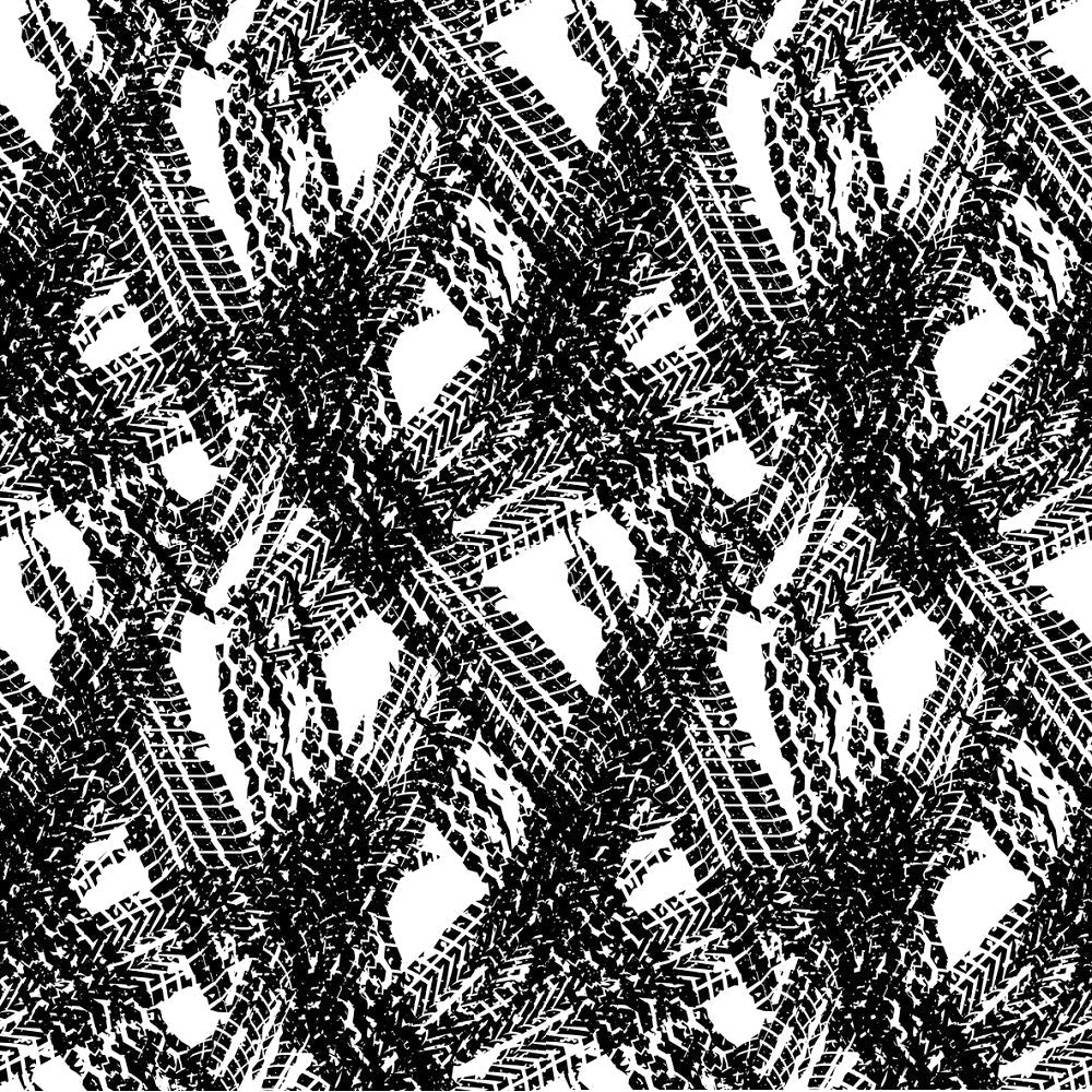 Tire Tracks Fabric - Black/White