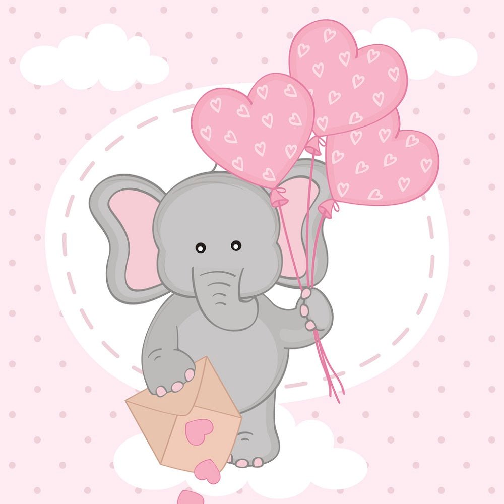 Valentine Elephants with Balloons on Cloud Fabric Panel