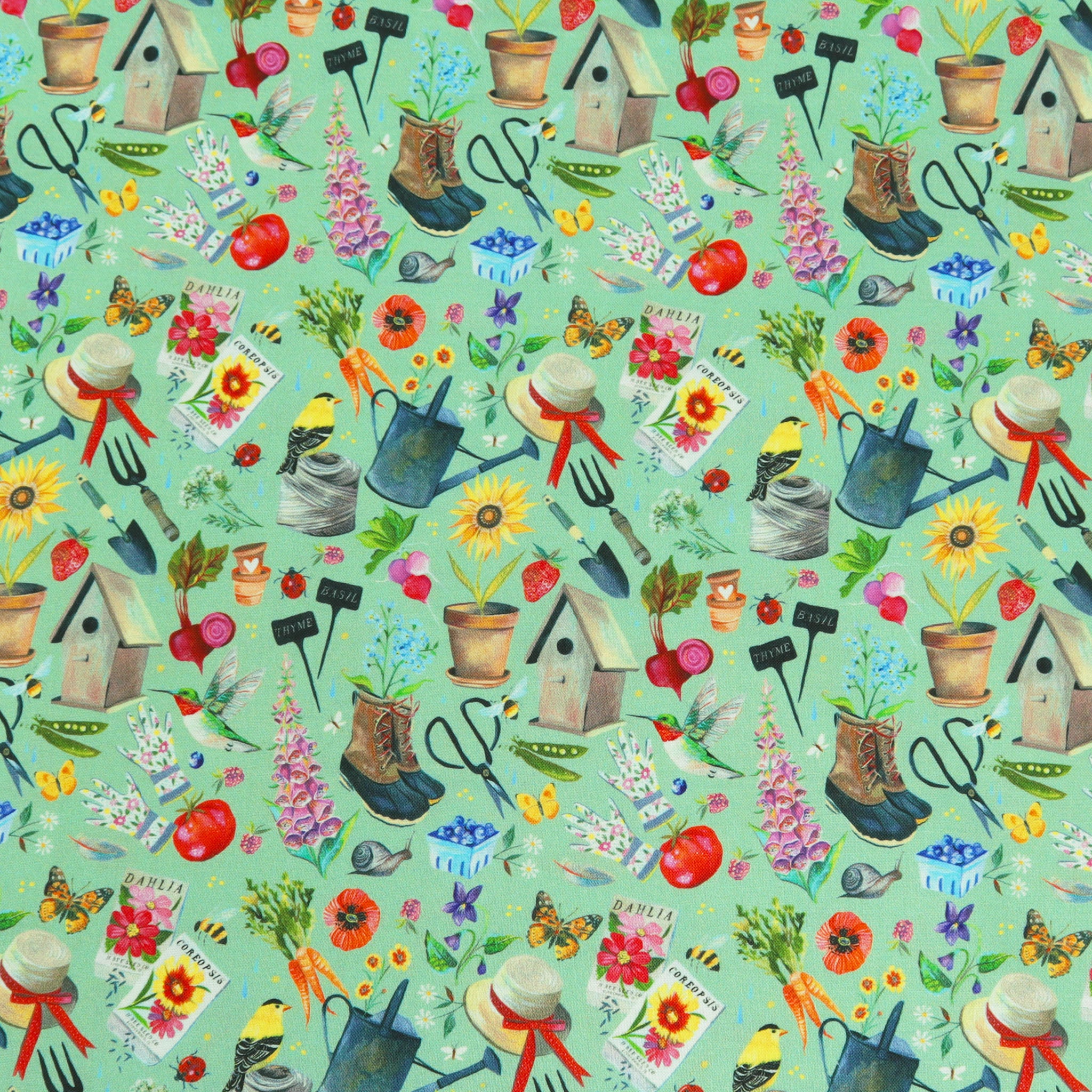 A Wildflower Heart Fabric Collection - Katie's Garden Light Teal