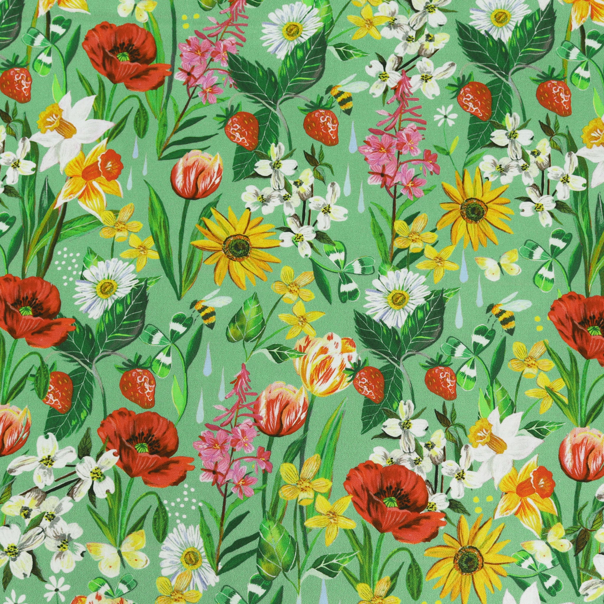 A Wildflower Heart Fabric Collection - Lydia's Meadow Teal