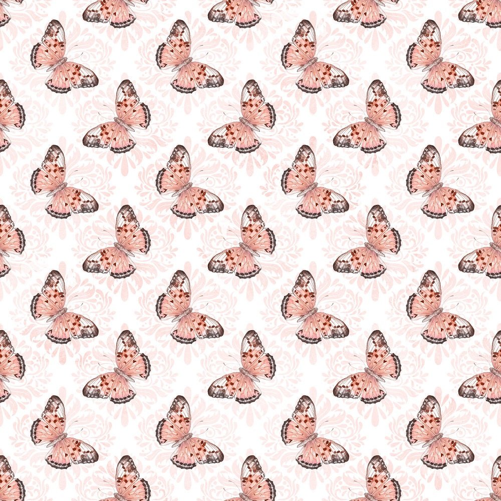 Butterflies on Dourado Adamascado Fabric - Coral