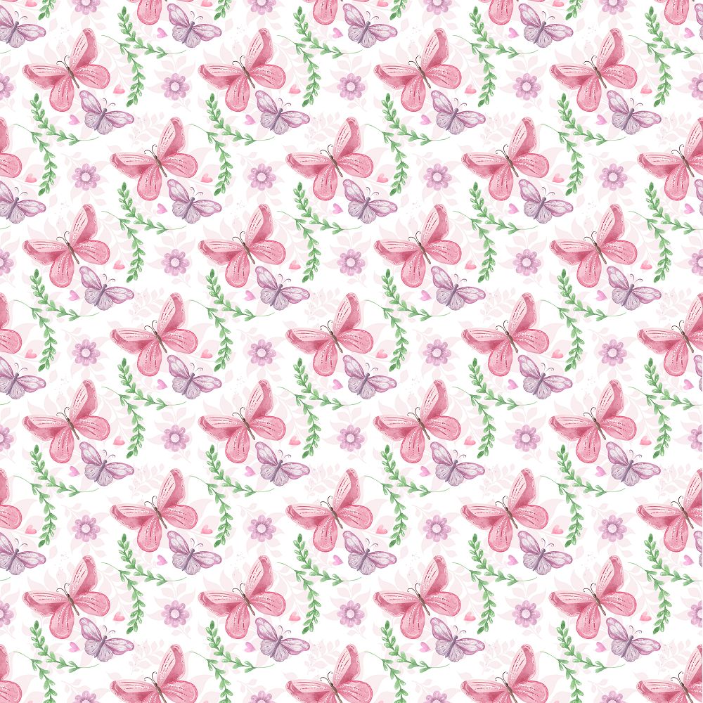 Butterflies on Leaves Fabric - White