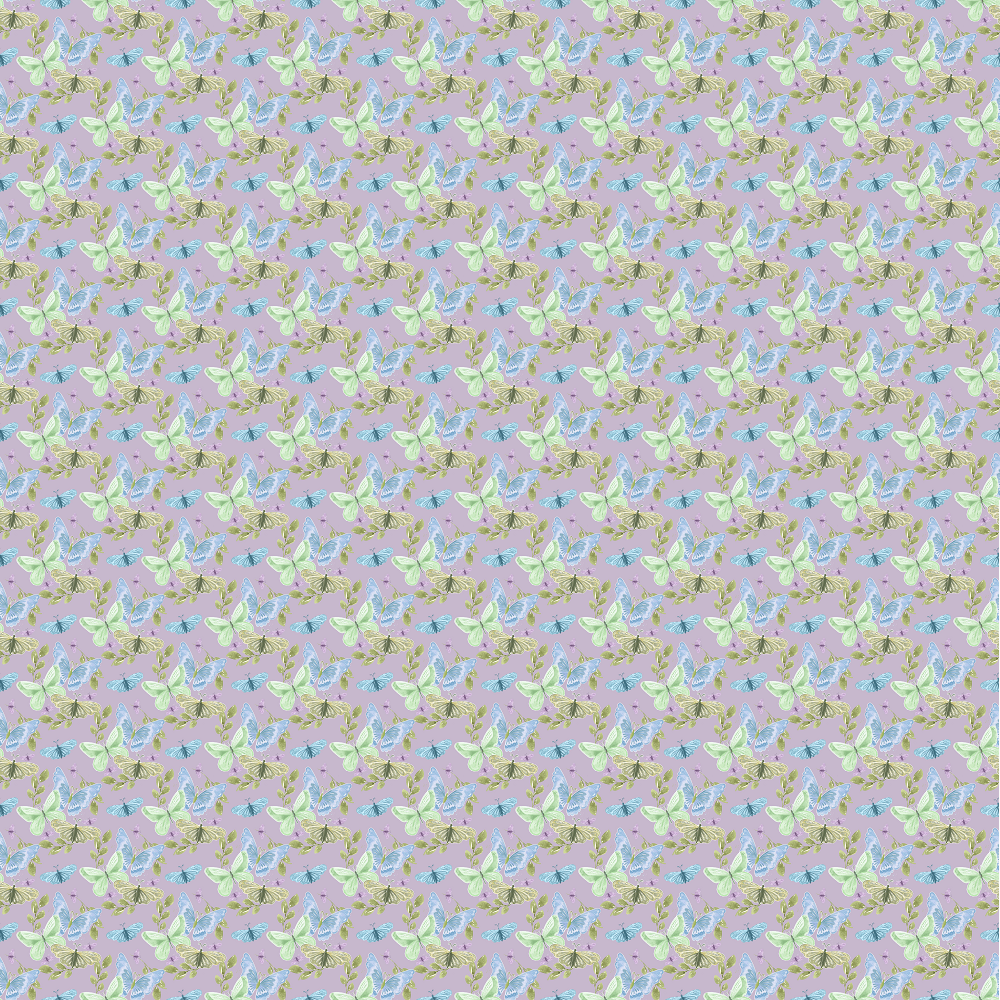 Butterflies with Leaves Fabric - Purple