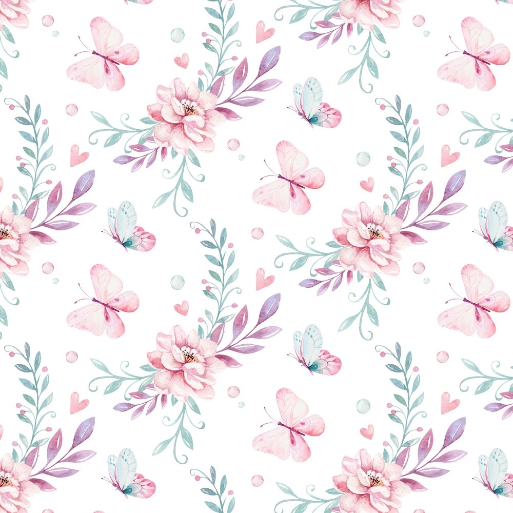 Butterfly Garden Fabric - White