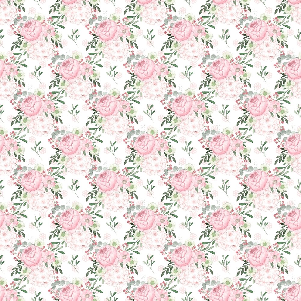 Cabbage Rose and Cherry Blossom Fabric - White