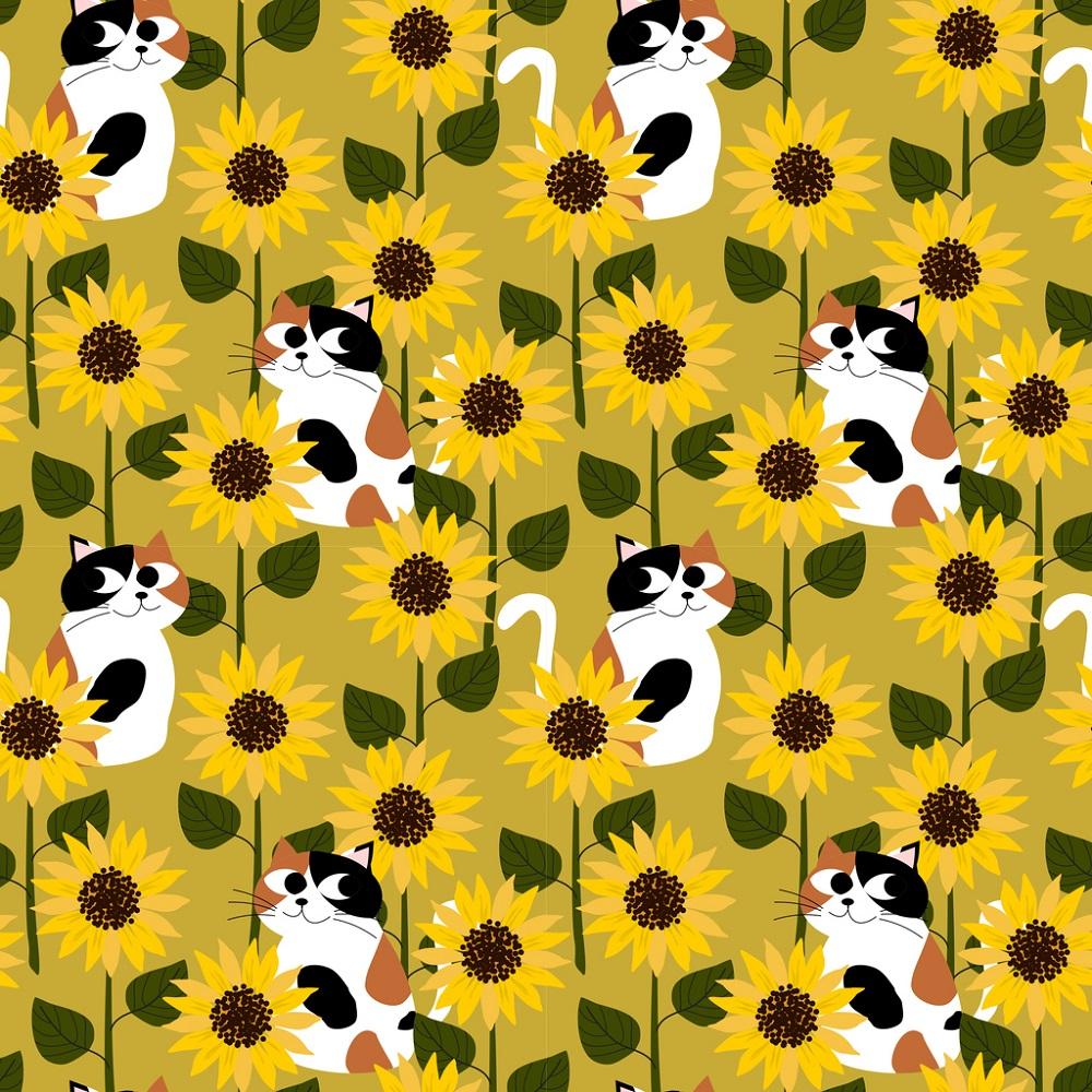 Calico Cat in Sunflower Field Fabric
