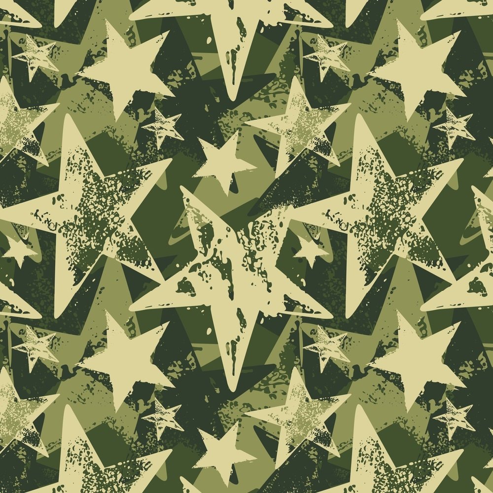Camo Stars Fabric - Dark Green