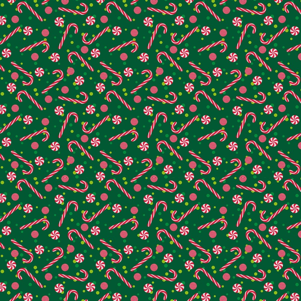 Candy Canes With Peppermints Fabric - Green
