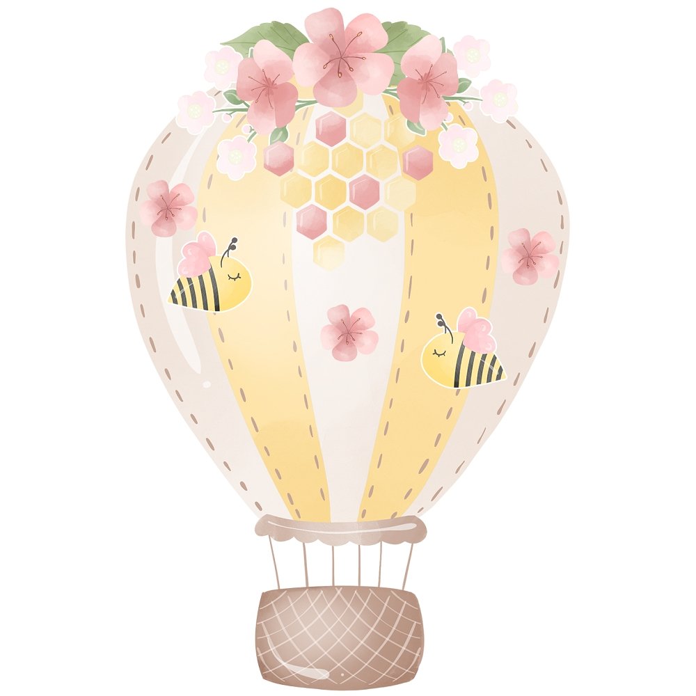 Bumble Bee Bear Hot Air Balloon Fabric Panel