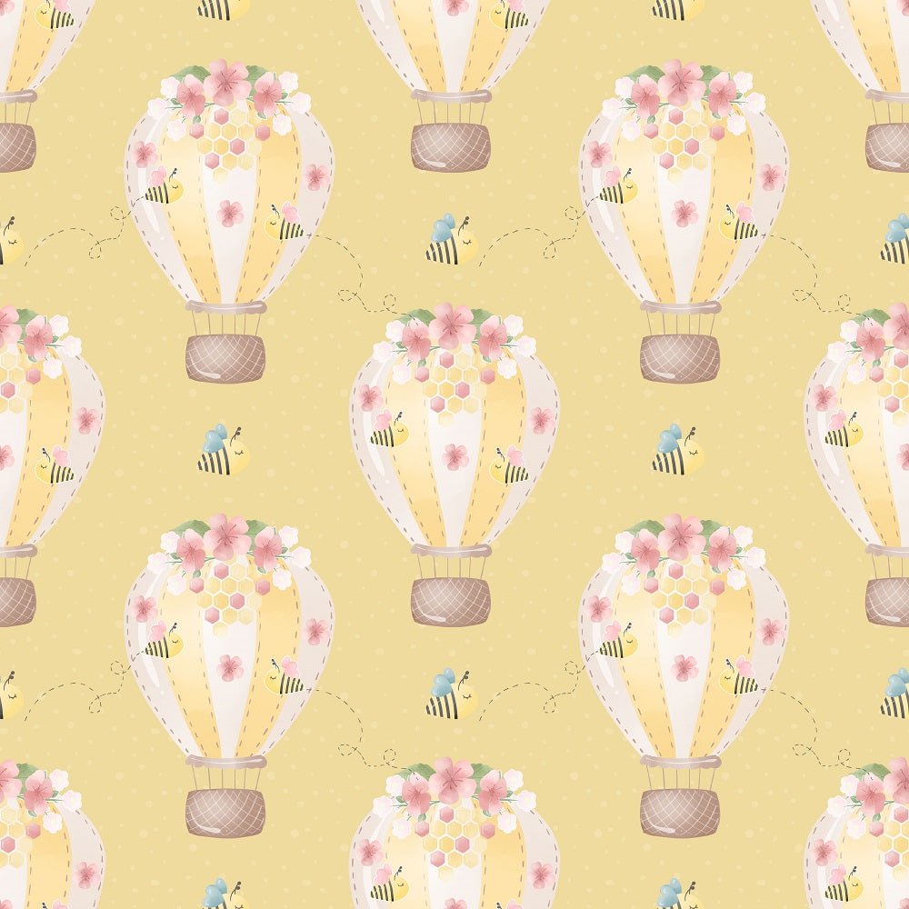 Bumble Bee Bear Hot Air Balloons Fabric - Yellow