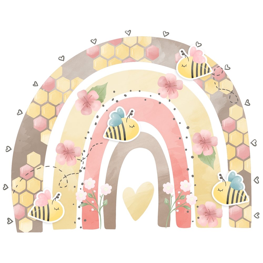 Bumble Bee Bear Rainbows Fabric Panel