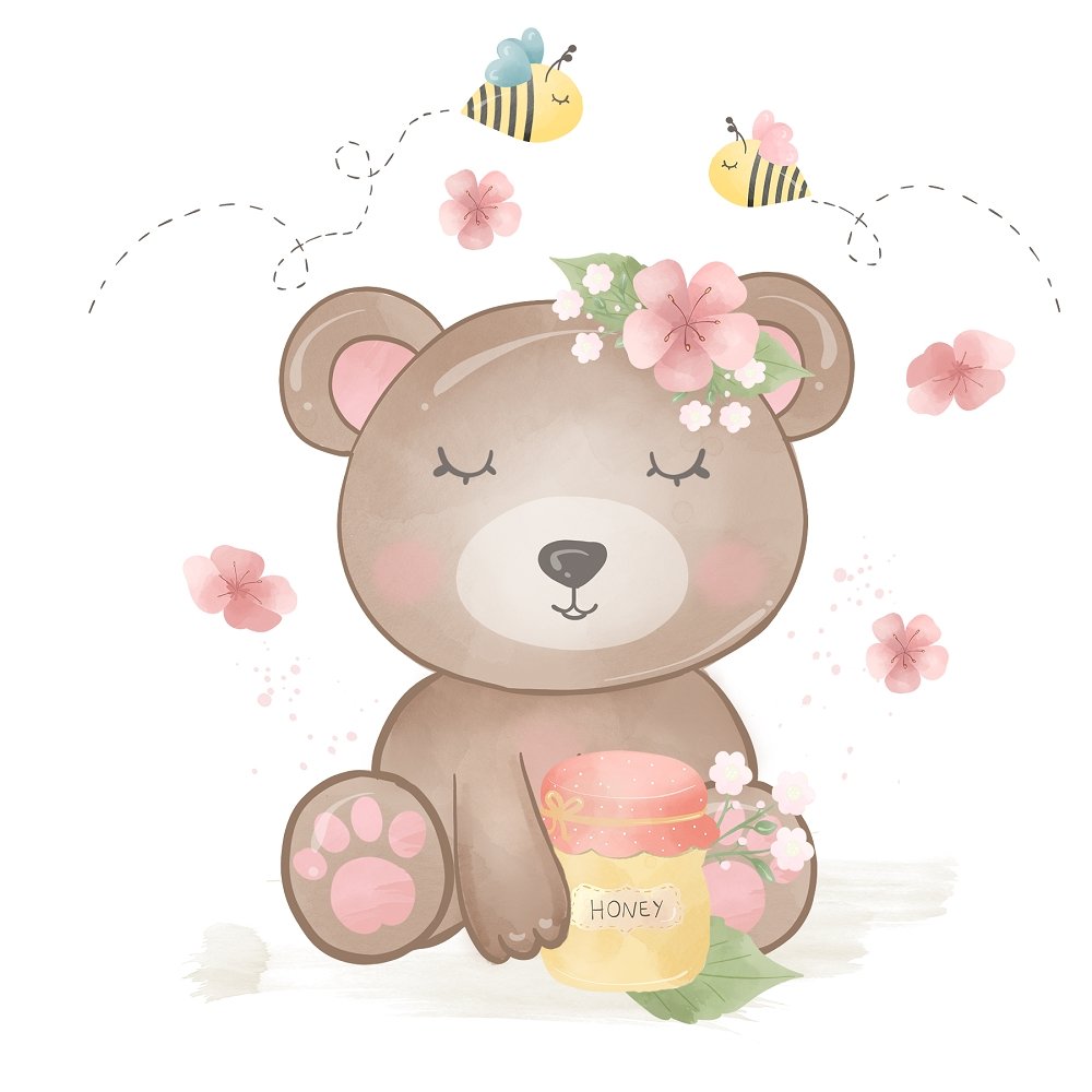 Bumble Bee Girl Bear Fabric Panel