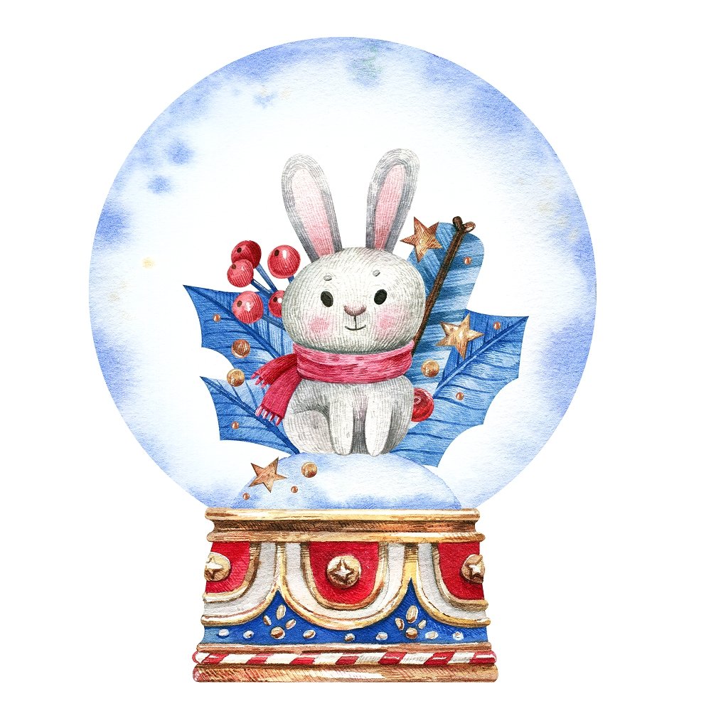 Bunny in Snowglobe Fabric Panel